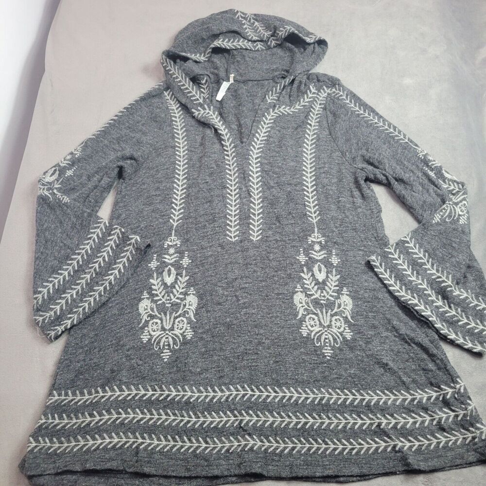 Monoreno Shirt Women Small Boho Tribal Embroidery Hooded Tunic Top Acrylic Nylon